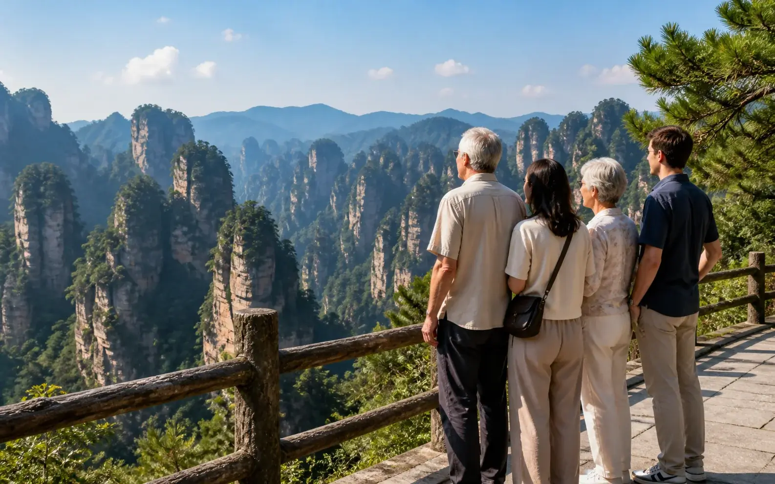 Sandstone pillars of Wulingyuan, Zhangjiajie, rising through soft mist